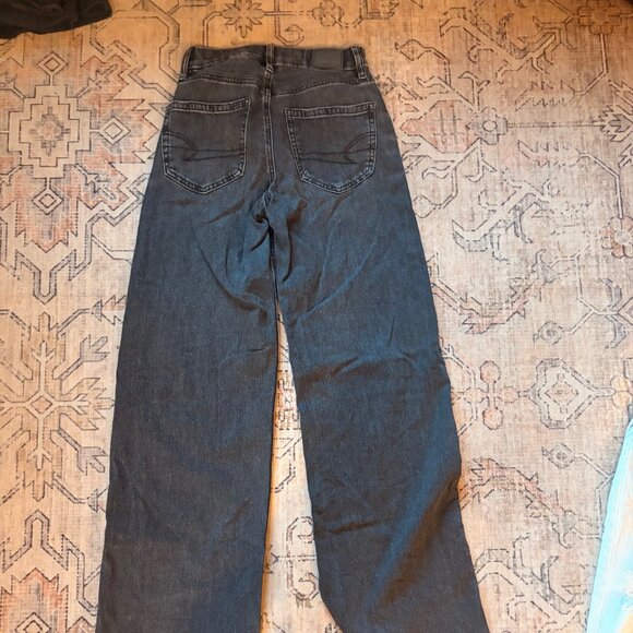 American Eagle - Black Stretch Denim Wide-Leg Jeans, 000 Regular - Picture 2 of 3